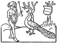Woman and peacock, 1475 (1964).  Artist: Anon