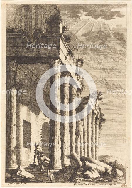 Travelers beside a Ruined Portico, c. 1650. Creator: Bernhard Zaech.