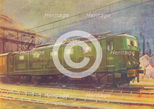 'New Electric Locomotive, L.N.E.R., leaving Manchester London Road Station', 1940. Artist: Unknown.