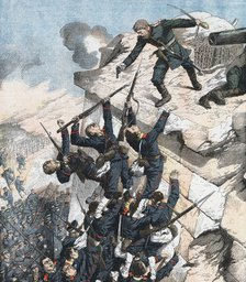 Captain Lebedief heroically defending the bastion at Port Arthur, Russo-Japanese War, 1904-5. Artist: Unknown