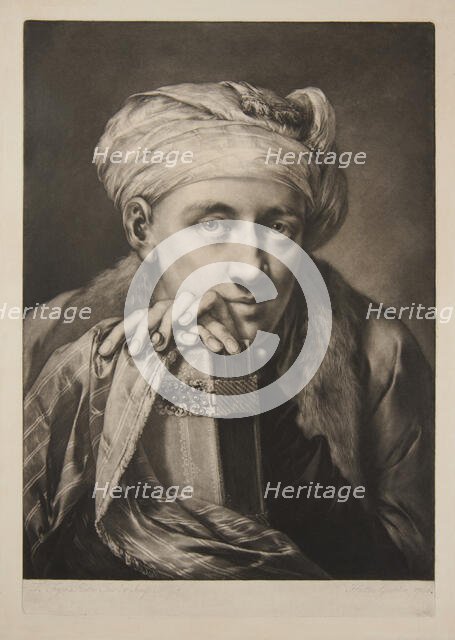 Man Wearing A Turban And Leaning On A Book, 1760. Creator: Thomas Frye.