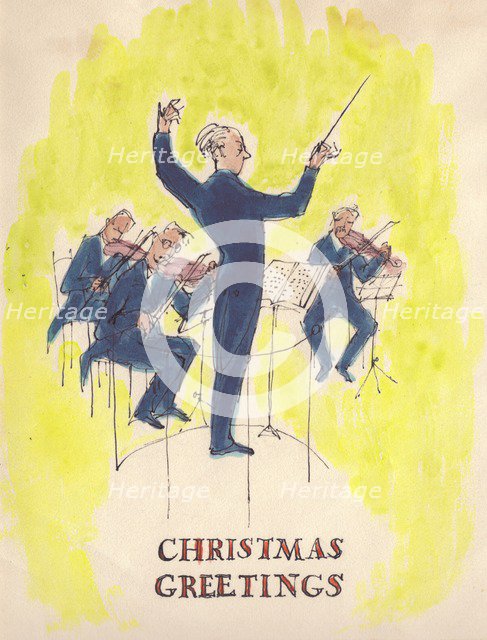 Conductor and orchestra, Christmas card, 1952. Creator: Shirley Markham.