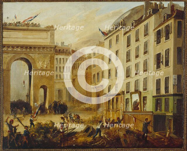 Combat scene at Porte Saint-Martin, July 28, 1830. Creator: Unknown.
