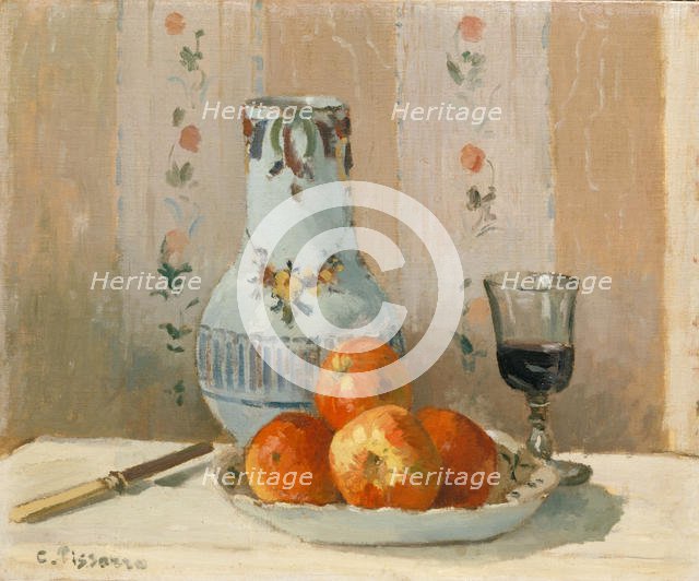 Still Life with Apples and Pitcher, 1872. Creator: Camille Pissarro.