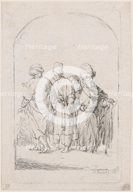 Group of four standing men in oriental costume, 1795. Creator: Adam von Bartsch.