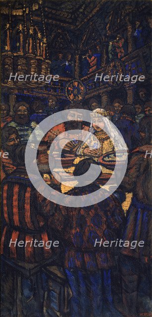 The Wedding of the Grand Duke Vladimir I. Svyatoslavich (Triptych, Central panel), 1920s. Artist: Yakovlev, Mikhail Nikolayevich (1880-1942)