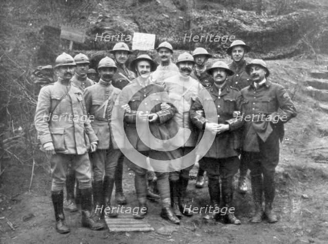 French and English officers at Mount Kemmel near Ypres, Belgium, April 1918. Artist: Unknown