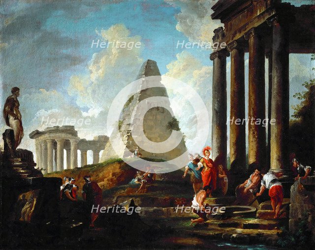 Alexander the Great Before the Tomb of Achilles. Artist: Robert, Hubert (1733-1808)