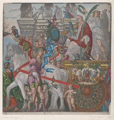 Sheet 9: Julius Caesar in his horse-drawn chariot, from The Triumph of Julius Caesar, 1599. Creator: Bernardo Malpizzi.