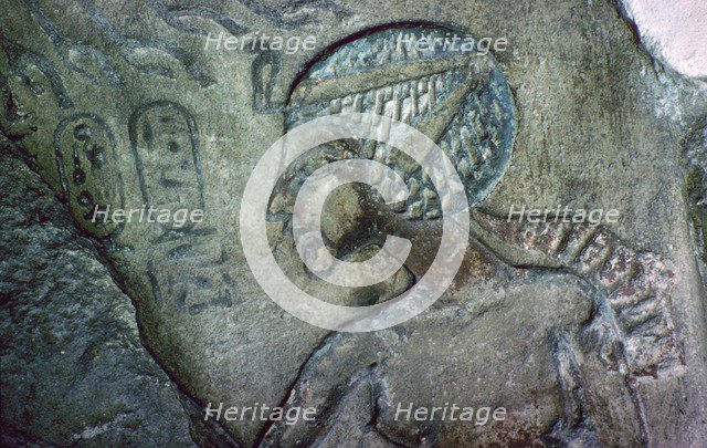Limestone stela with a seated figure of Akhenaten, Egypt, 18th Dynasty, c1340 BC. Artist: Unknown