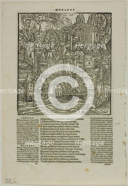 Leaf from Opera by Virgilius (after the Strasbourg Virgil, 1502), plate 90 from Woodcuts...1937. Creators: Unknown, Max Geisberg.