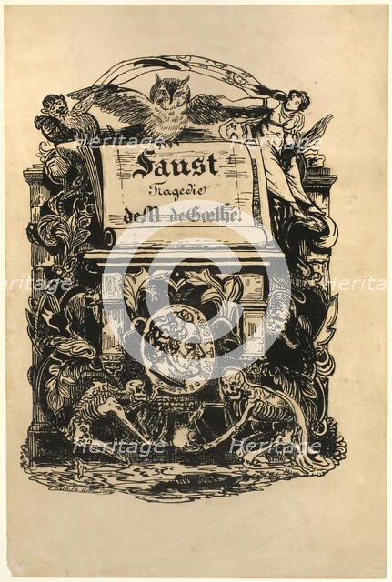 Portrait Medallion of Goethe, title page from Faust, 1828. Creators: Achille Deveria, Eugene Delacroix.