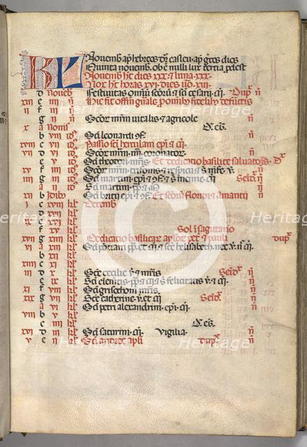 Missale: Fol. 8r: November Calendar Page, 1469. Creator: Bartolommeo Caporali (Italian, c. 1420-1503).