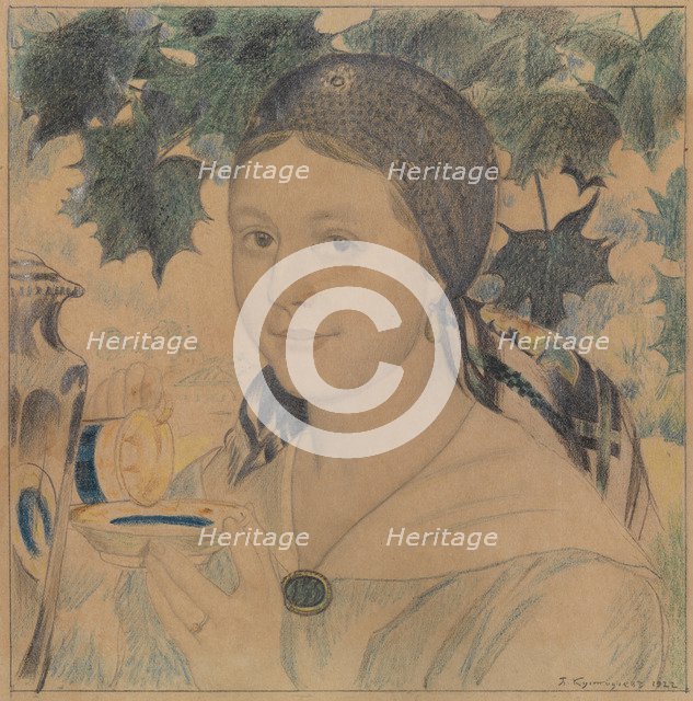 Portrait of Maria Shostakovich, 1922. Artist: Kustodiev, Boris Michaylovich (1878-1927)