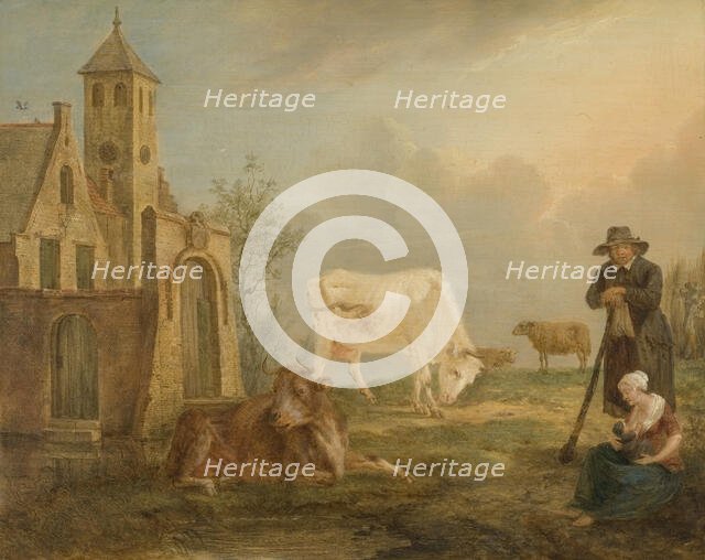 Landscape with Peasants and Cows, 1777. Creator: Peter van Regemorter.
