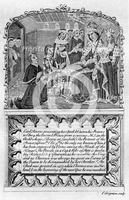 Earl Rivers presents his book to King Edward IV, c1477 (late 18th or early 19th century(?)). Artist: Charles Grignion