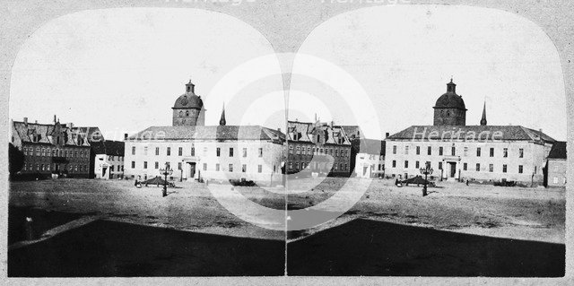 Stereoscopic image of the market square, Malmö, Sweden, 1865. Artist: Unknown