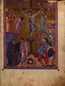 The Crucifixion (Manuscript illumination from the Matenadaran Gospel), 1268.
