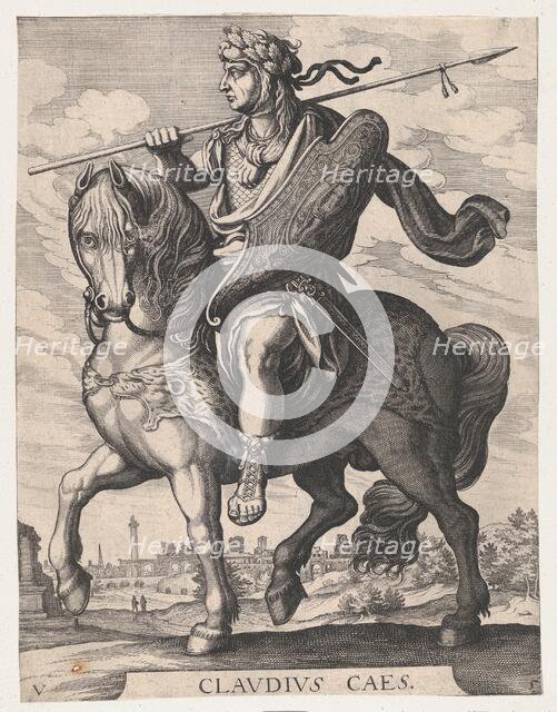 Plate 5: Emperor Claudius on Horseback, from 'The First Twelve Roman Caesars' after Tem..., 1610-50. Creator: Matthaus Merian.