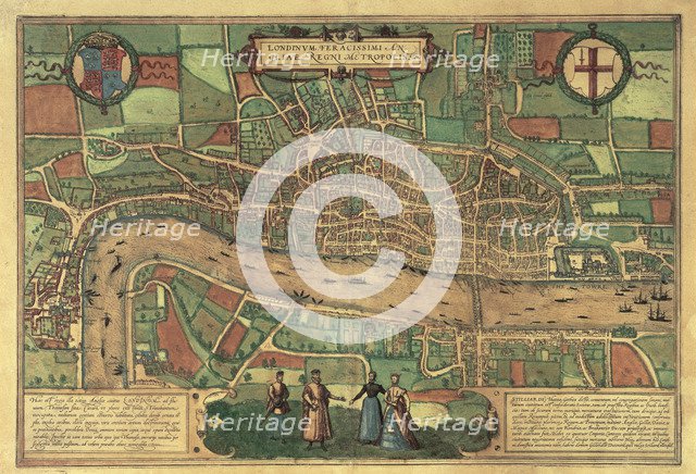 Earliest printed map of London, 1574. Artist: Unknown