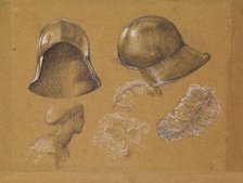 Studies of Helmet, Female Profile and Ostrich Feathers, 1865-1867 (possibly related to.... Creator: Sir Edward Coley Burne-Jones.