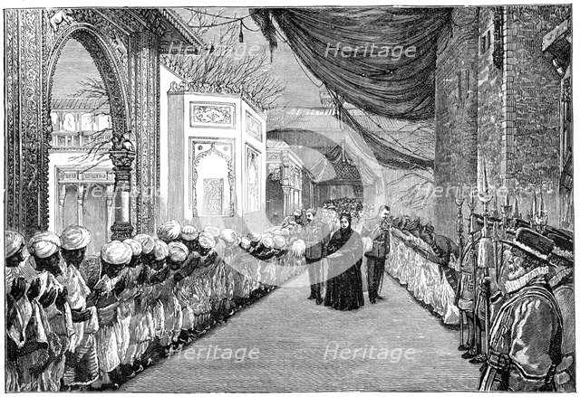 The queen's visit at the opening of the Indian and Colonial Exhibition, London, 1886, (1900). Artist: Unknown