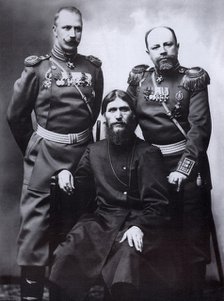 Grigori Rasputin, General Count Mikhail Putyatin (right) and Colonel Dmitriy Lotman, 1904-1905.