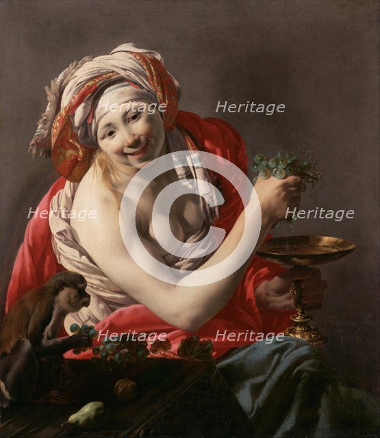 Bacchante with an Ape, 1627. Artist: Terbrugghen, Hendrick Jansz (1588-1629)