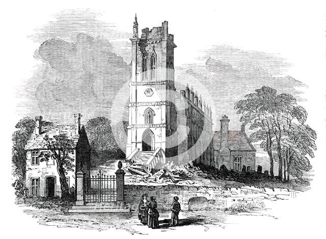 King's Norton Church, Leicestershire, Struck by Lightning, 1850. Creator: Unknown.