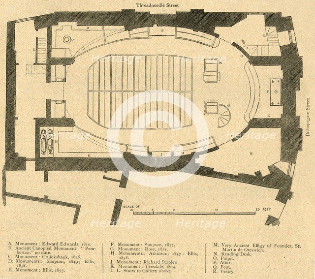 'Ground Plan of the Modern Church of St. Martin Outwich, Demolished 1874', (1897). Creator: Unknown.