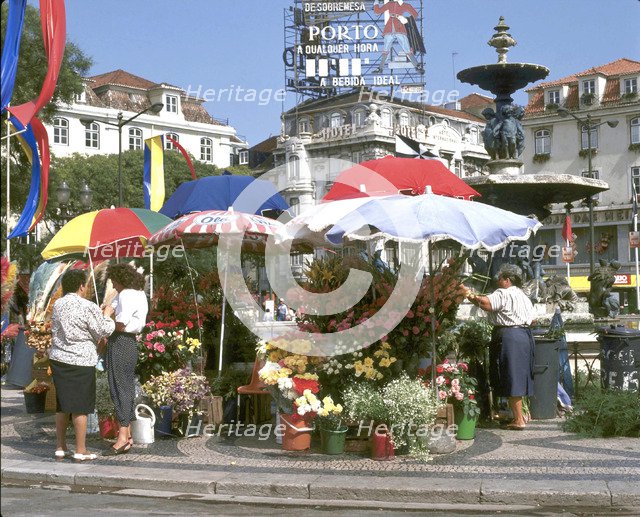 Flower sellers in the Rossio, Lisbon, Portugal.