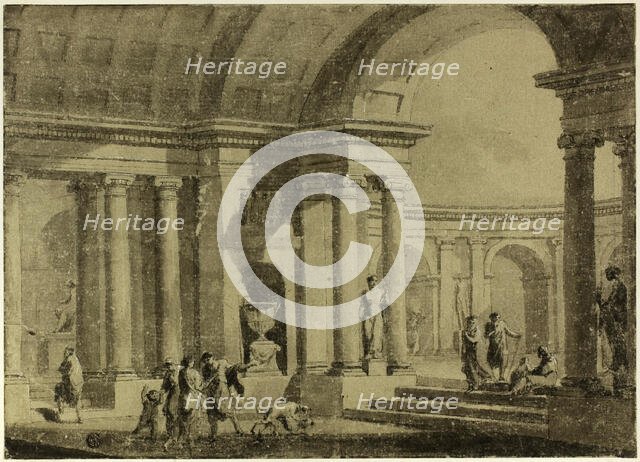 Classical Portico with Figures in Ancient Dress, n.d. Creators: Antonio Zucchi, Hubert Robert.