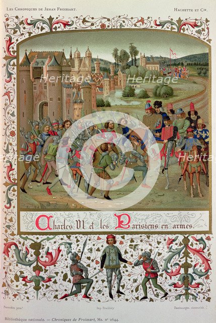 Maillotins Revolt (1382). 'Charles VI and the Parisians in arms', miniature in the 'Chroniques de…
