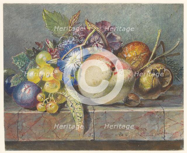 Fruit and floral still life, 1824-1900. Creator: Albertus Steenbergen.