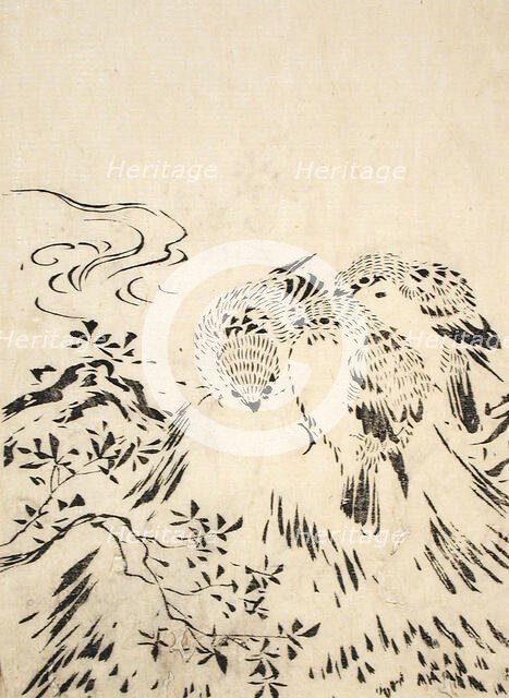 Sparrows, Printed 1762. Creator: Miyazaki Yuzen.