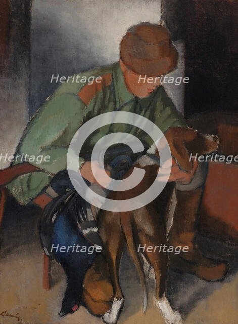 Hunter with His Hound, 1920-1930. Creator: Alvar Cawén.