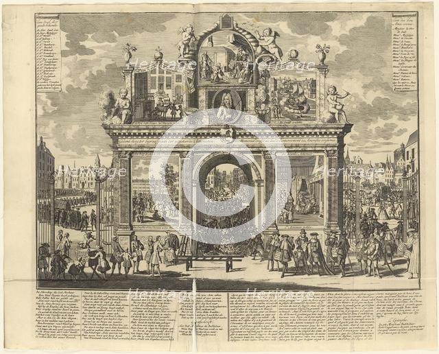 Investment schemes: Memorial arch erected at the burial place of ruined shareholders, 1720. Creator: Anonymous.