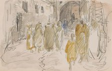 Street with standing figures in a circle, 1923. Creator: Marius Bauer.