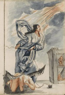 Figure in a long robe with a chained angel, 1696. Creator: Hendrick van Beaumont.