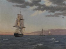The Corvette "Galathea" Lying to in order to Send Help to the Brig "St Jean" at Dawn after a...1839. Creator: CW Eckersberg.