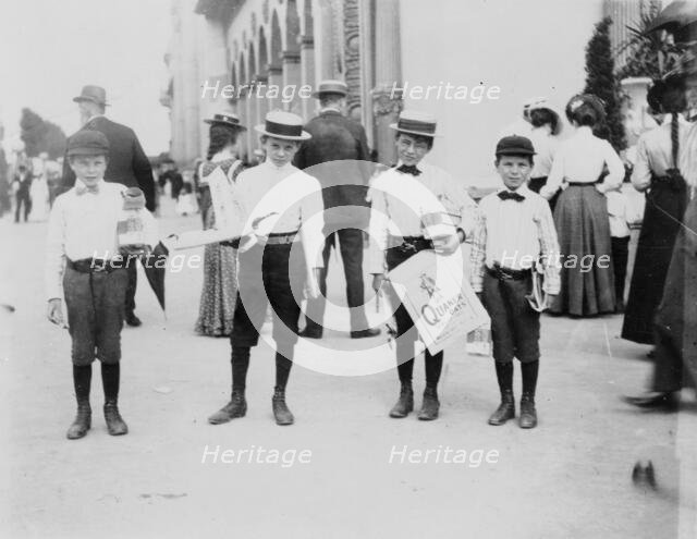 Four boys posed at World's Columbian Exposition, Chicago, 1891 or 1892. Creator: Frances Benjamin Johnston.