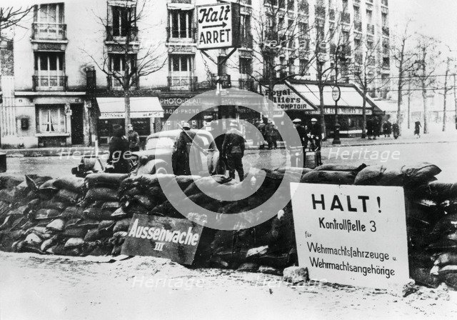 German checkpoint, occupied Paris, 1940-1944. Artist: Unknown