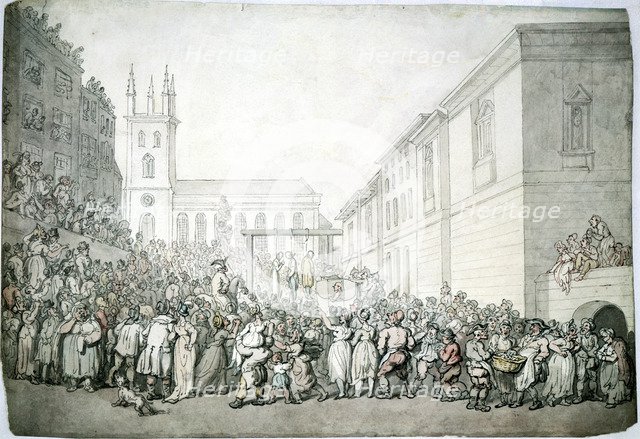 A public execution at Newgate, London, late 18th century. Artist: Thomas Rowlandson