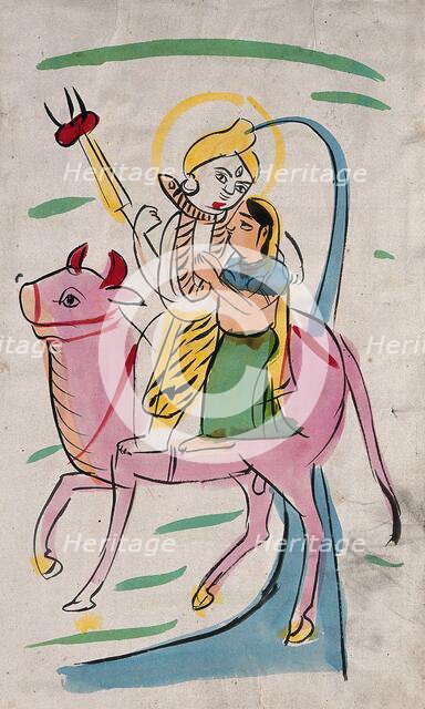Shiva and Parvati riding on Nandi bull. Creator: Unknown.