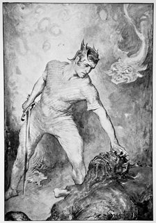'Beowulf shears off the head of Grendel', 1910.  Artist: John Henry Frederick Bacon