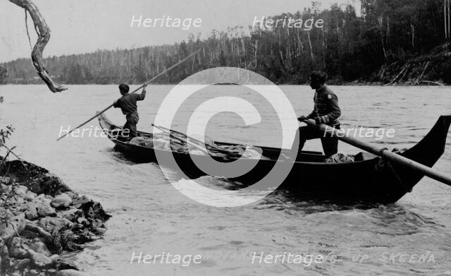 Indians poling up the Skeena River, between c1900 and c1930. Creator: Unknown.