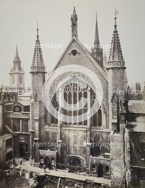 The east end of the Guildhall, from Basinghall Street, City of London, 1869. Artist: Anon