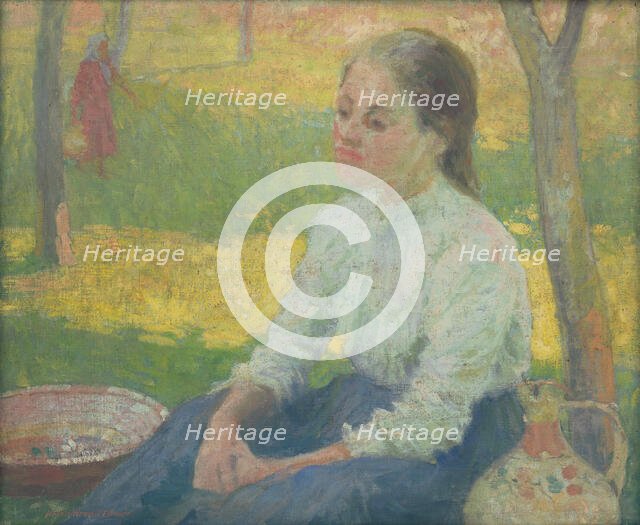 Peasant girl in a garden, 1910. Creator: Elemír Halász-Hradil.
