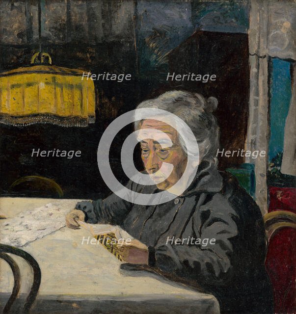 A Reading Old Lady, around 1925. Creator: Arnold Peter Weisz-Kubincan.