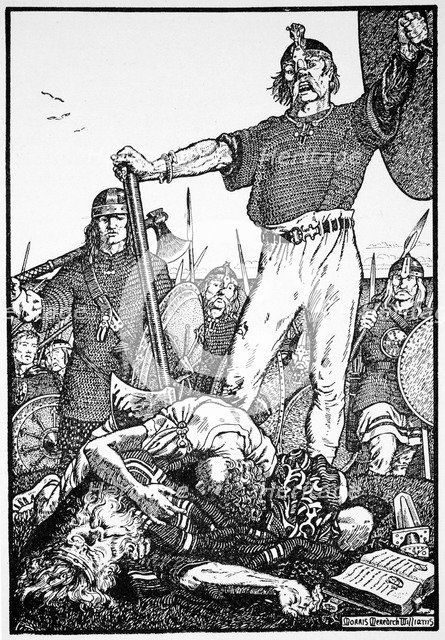 Death of Brian Boru at the Battle of Clontarf, Ireland, 1014 (1913).  Artist: Morris Meredith Williams